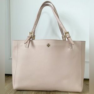 Large York Leather Buckle Tote by Tory Burch, Light Oak